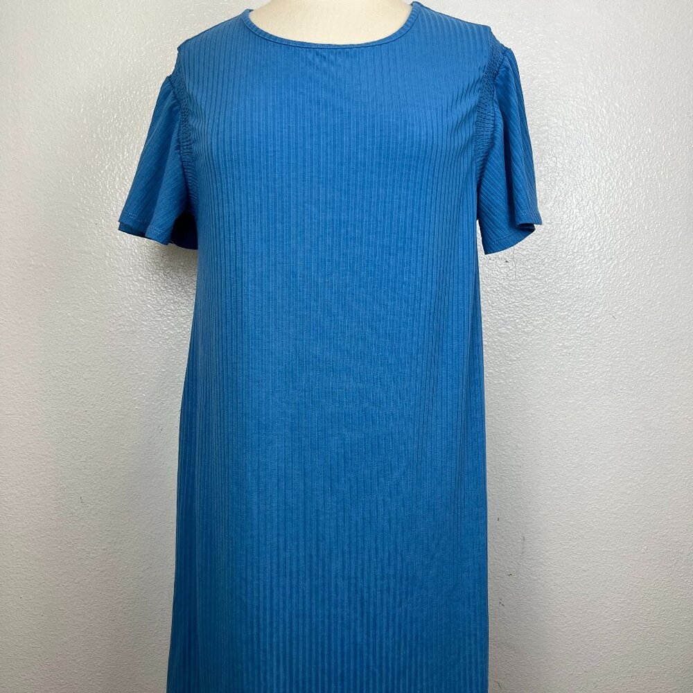 NWOT LuLaRoe ROSELYN Flutter Ribbed Sleeve Pull-Over Dress Turquoise Size L